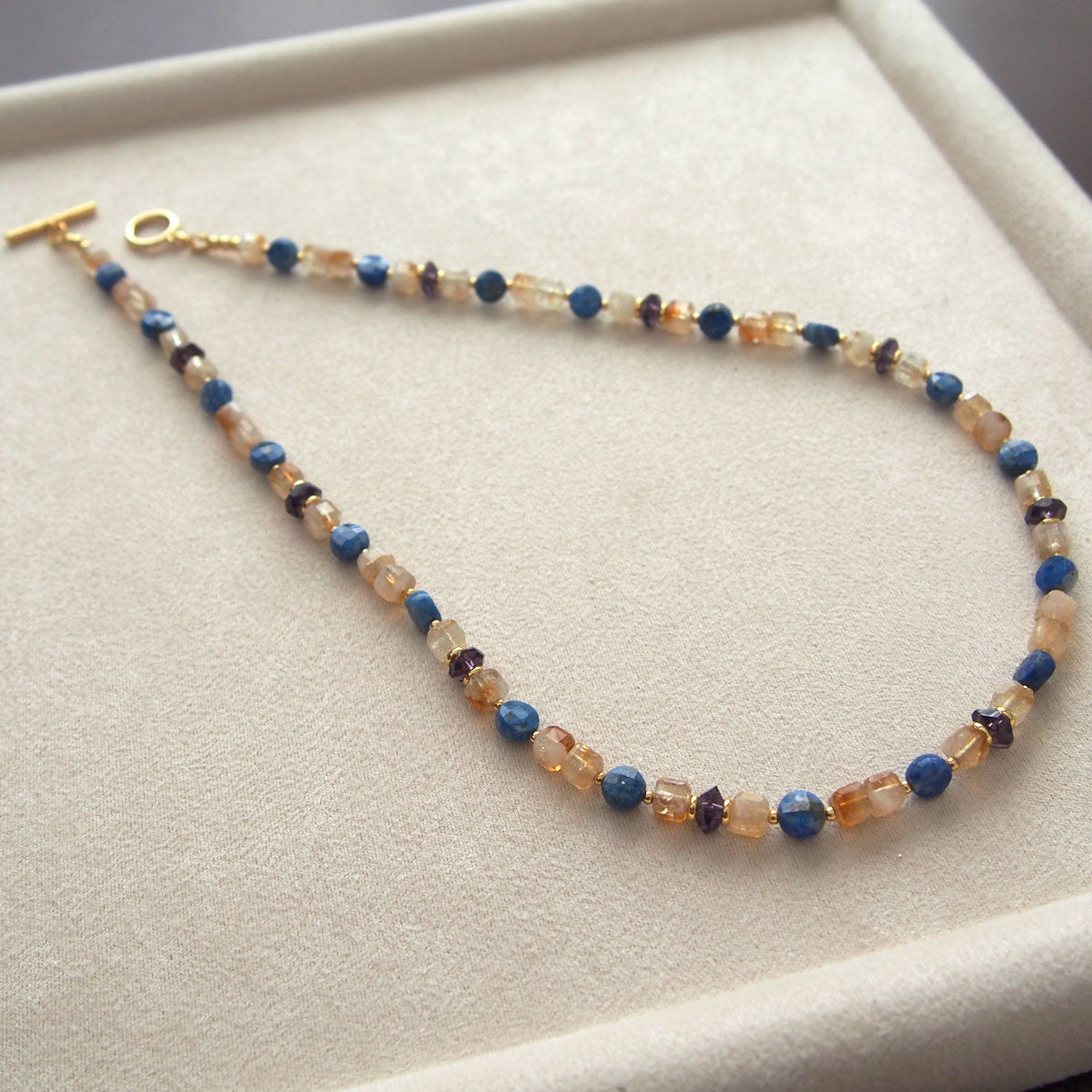 Amethyst, Lapis lazuli,  Citrine Necklace-Starry Night