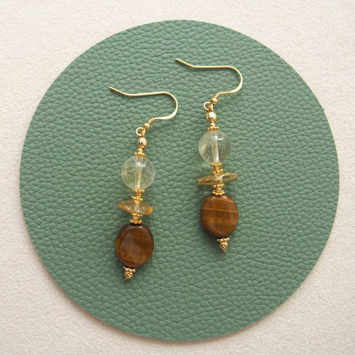 Citrine, Tiger’s eye Earrings–Among the blooms