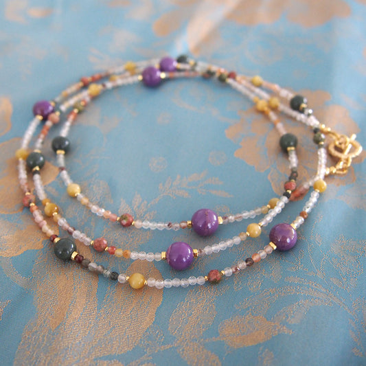 Phosphosiderite, Alxa Agate, Unakite, Tiger’s eye Necklace- Completeness