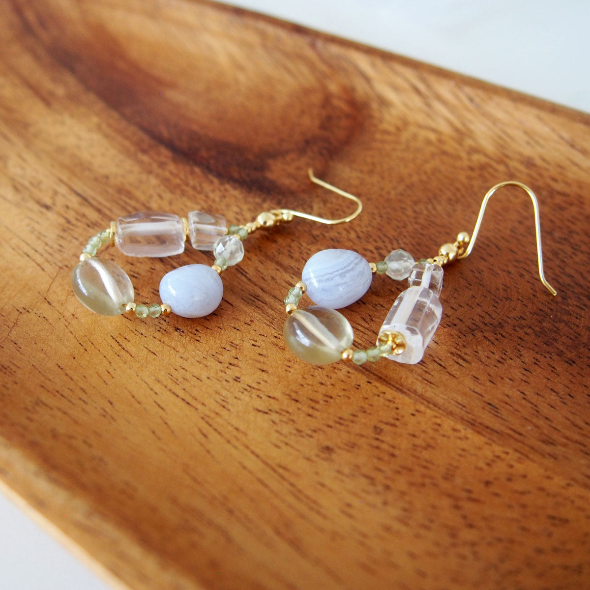 Lemon Quartz, Chalcedony, Rock Crystal, Prehnite Earrings- Source