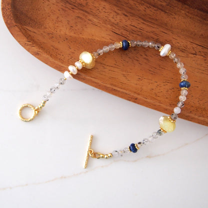 Lepidolite, Pearls, Lapis Lazuli, Quartz Rutilated Bracelet- Power