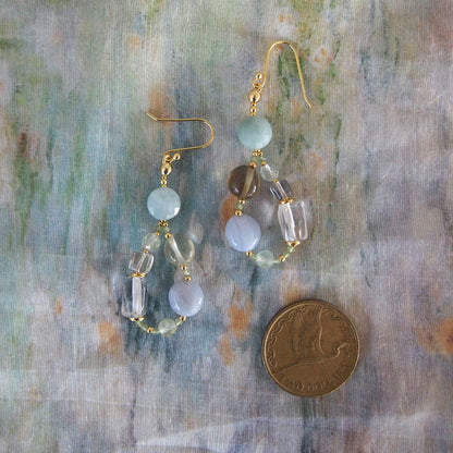 Lemon Quartz, Chalcedony, Rock Crystal, Beryl, Prehnite Earrings- Source