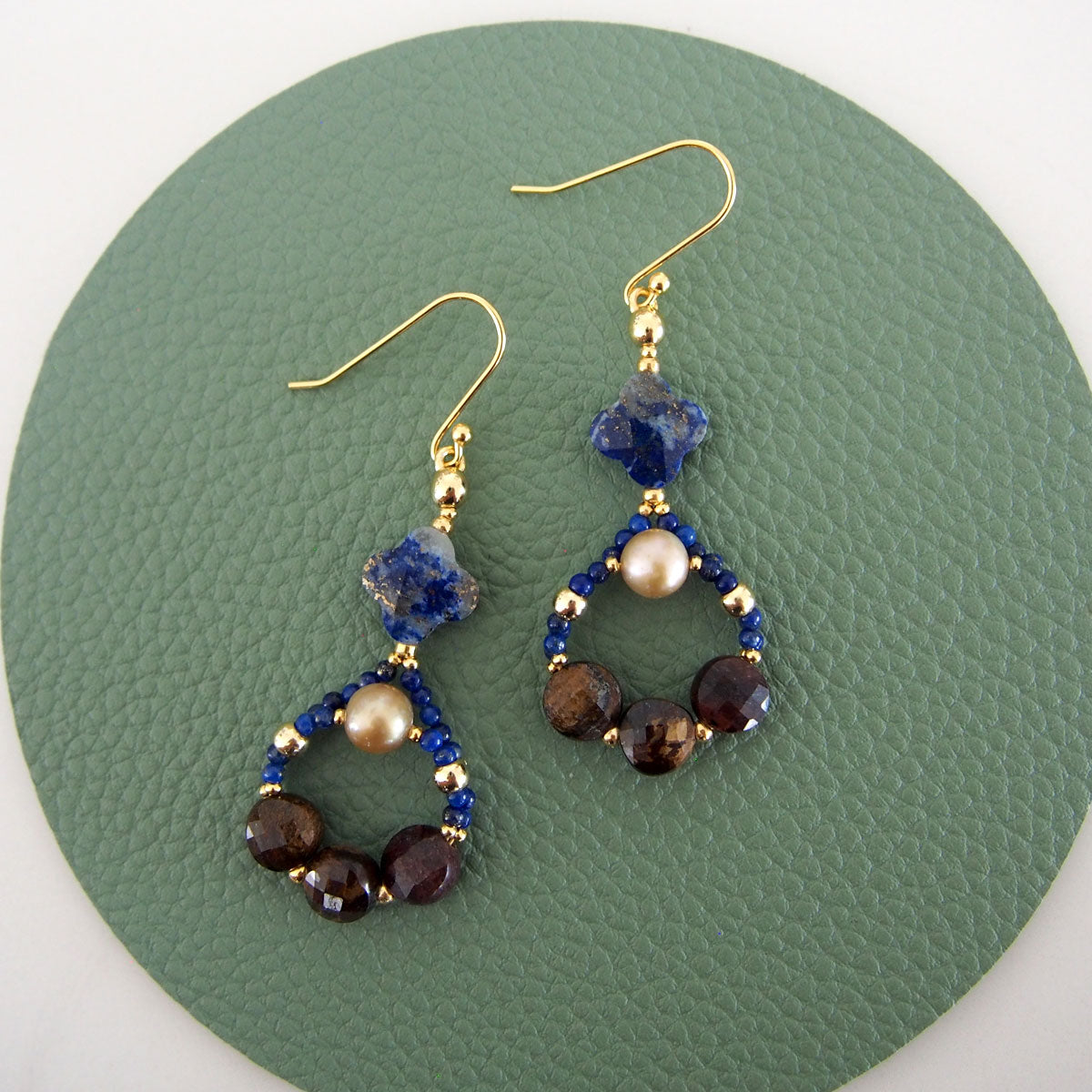 Lapis Lazuli, Bronzite, Pearls Earrings- Night Sky