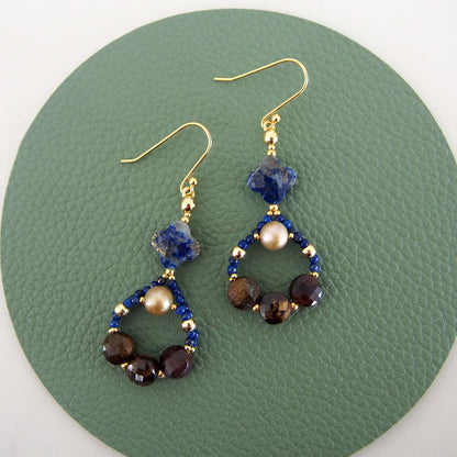 Lapis Lazuli, Bronzite, Pearls Earrings- Night Sky