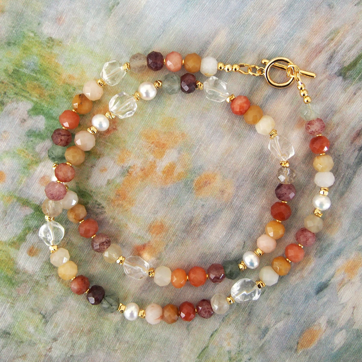Agate, Pearls, Quartz Rutilated, Rock Crystal, Strawberry Quartz Necklace- Vigour