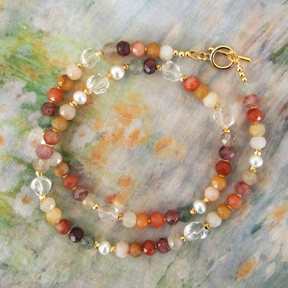Agate, Pearls, Quartz Rutilated, Rock Crystal, Strawberry Quartz Necklace- Vigour
