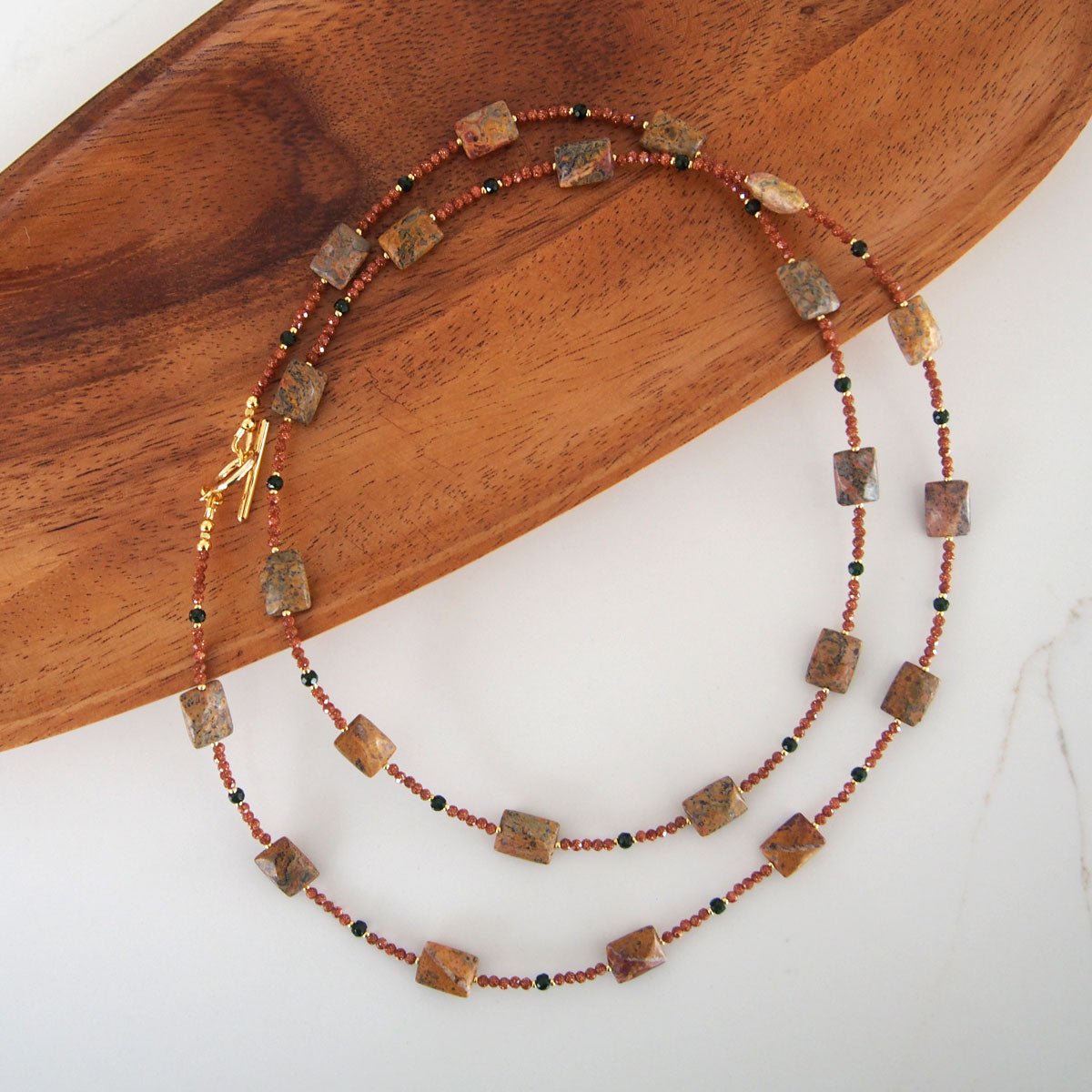 Leopardite, Goldstone Necklace- Equanimity