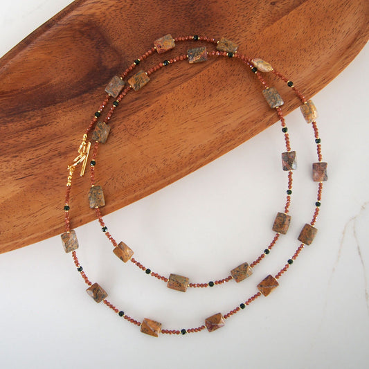 Leopardite, Goldstone Necklace- Equanimity