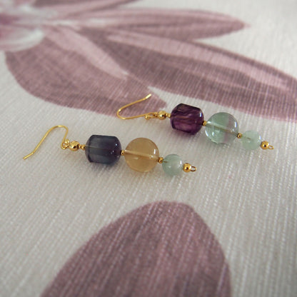 Fluorite, Beryl(light blue) Earrings-Dreamlike