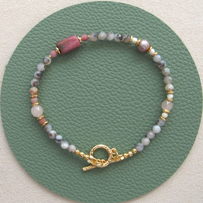 Rhodonite, Pearls, Morganite, Common Opal, Rhodochrosite Bracelet–Rosa multiflora
