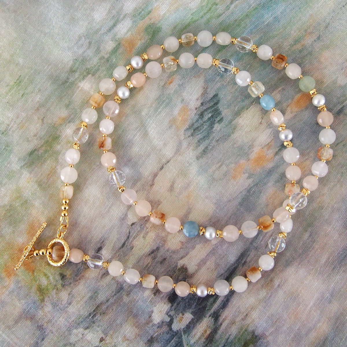 Rock Crystal, Beryl, Citrine, Pearls Necklace- Hope
