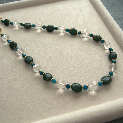 Rock crystal,  Jade(oval),  Apatite Necklace-Blue Spring