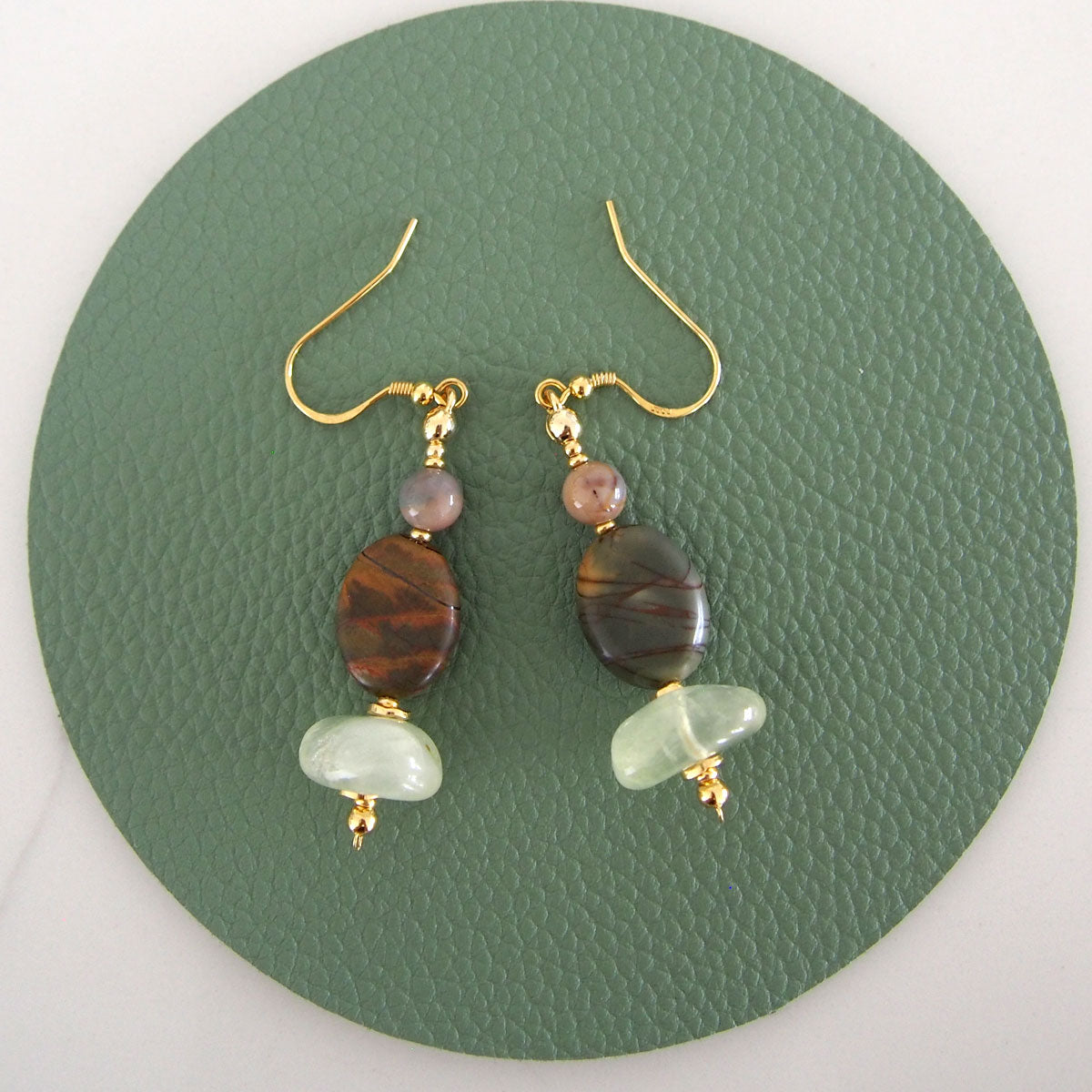 Prehnite, Picture Stone(oval), Alxa Agate Earrings- Vineyard