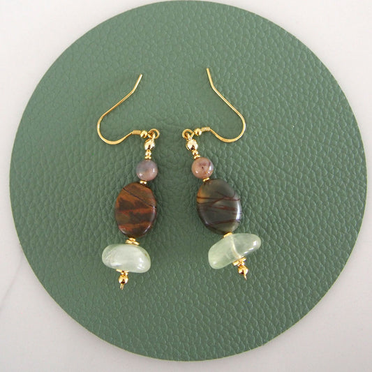 Prehnite, Picture Stone(oval), Alxa Agate Earrings- Vineyard