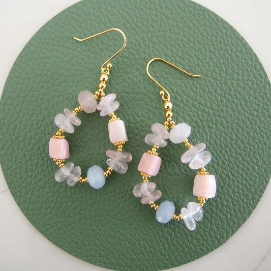 Rose Quartz, Common Opal(pink), Beryl Earring- Awaiting