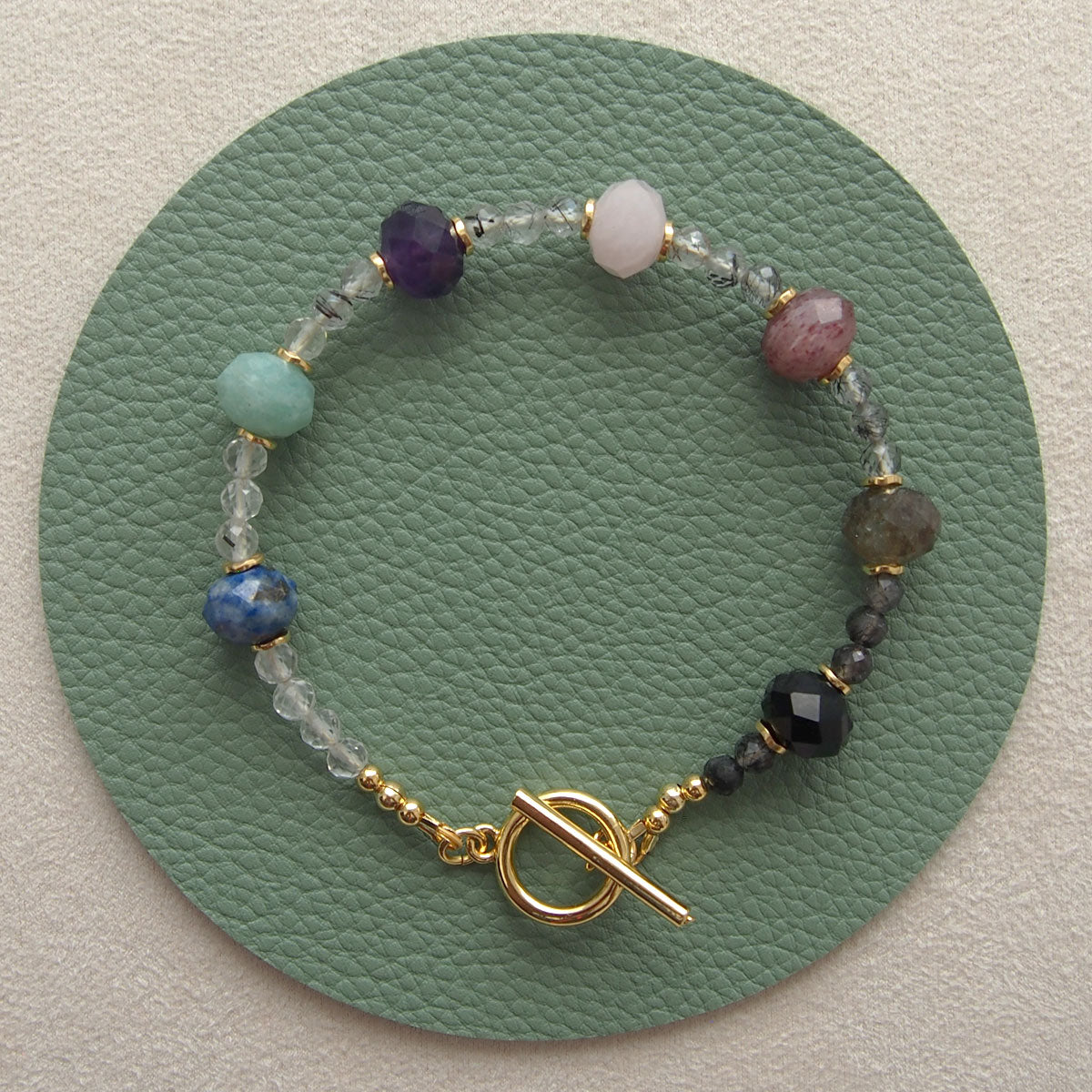 Agate, Amazonite, Amethyst, Lapis Lazuli, Quartz Rutilated, Rose Quartz, Strawberry Quartz Bracelet- Abundance