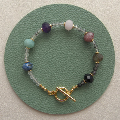 Agate, Amazonite, Amethyst, Lapis Lazuli, Quartz Rutilated, Rose Quartz, Strawberry Quartz Bracelet- Abundance