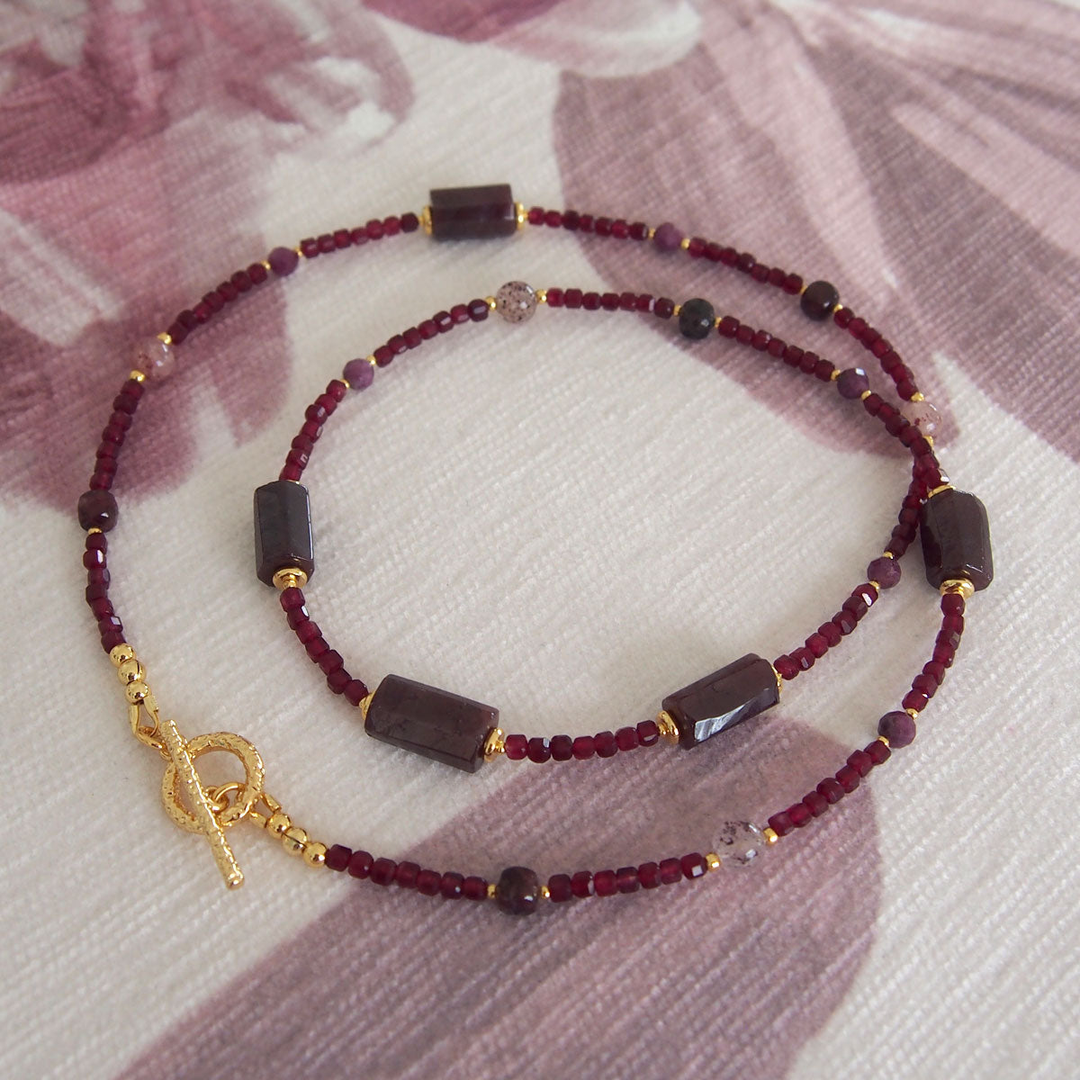 Garnet, Strawberry Quartz, Ruby(Opaque), Red Corundum(Synthetic) Necklace- Love