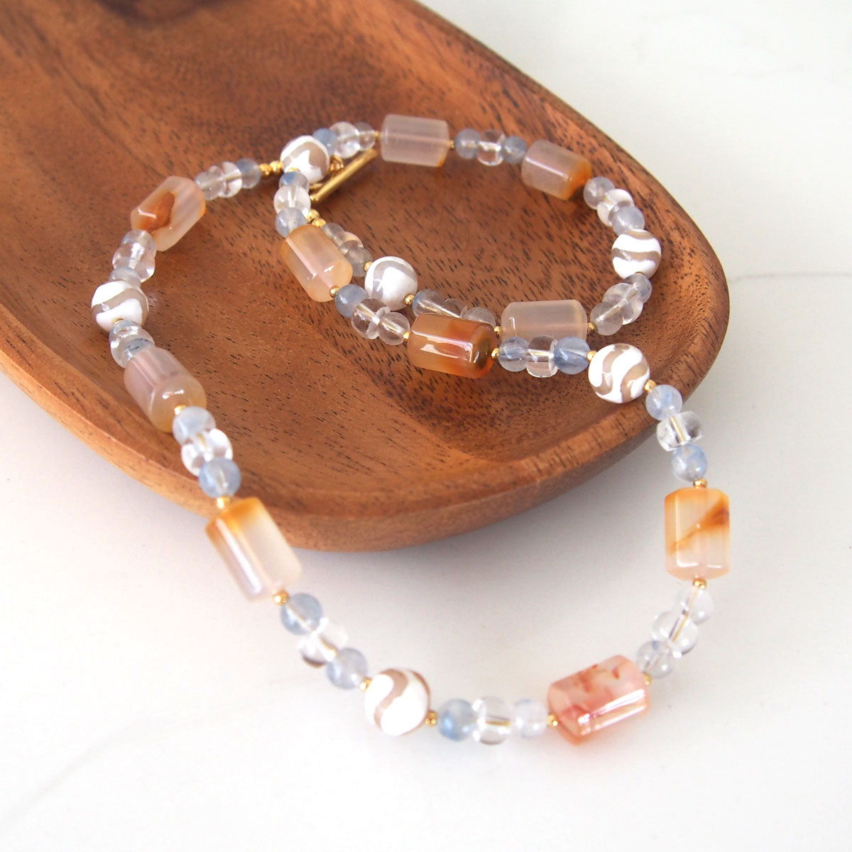 Agate, Rock Crystal, Dumortierite Quartz Necklace- Source