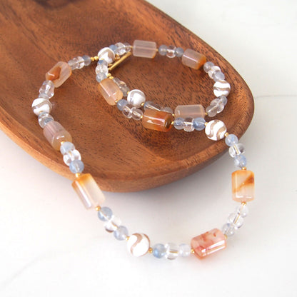 Agate, Rock Crystal, Dumortierite Quartz Necklace- Source