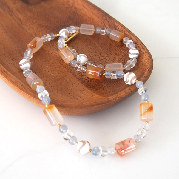 Agate, Rock Crystal, Dumortierite Quartz Necklace–Source