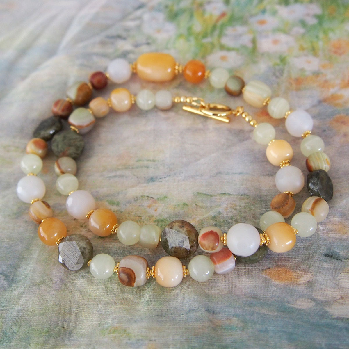 Quartzose Jade, Garnet, Agate, Serpentine Jade, Calcite Necklace-Vitality