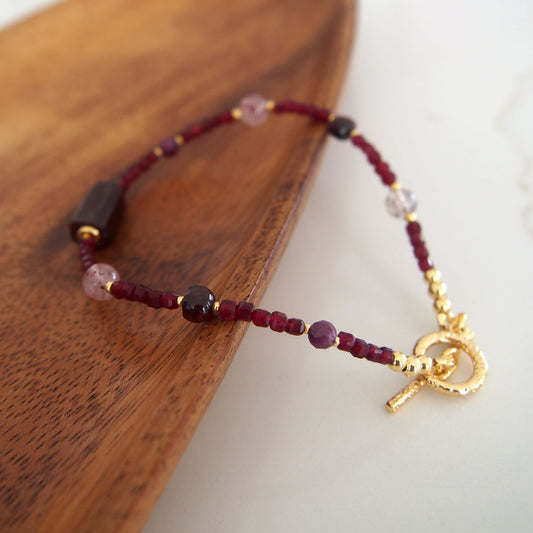 Garnet, Strawberry Quartz, Ruby(Opaque), Red Corundum(Synthetic) Bracelet- Love
