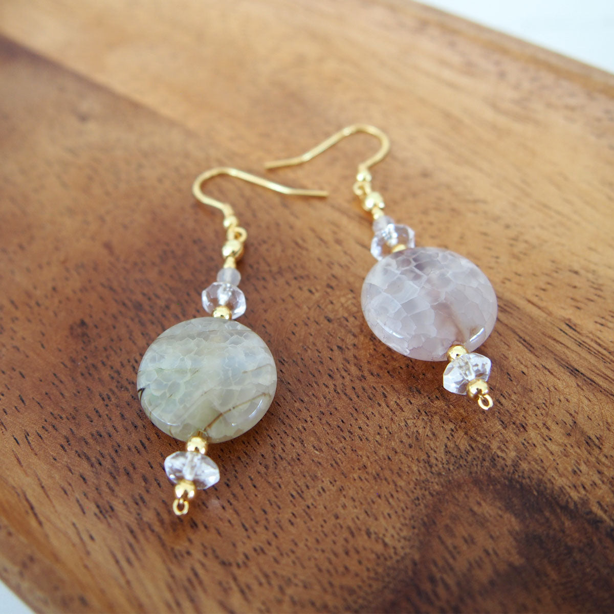 Agate, Rock Crystal Earrings-Light and shade