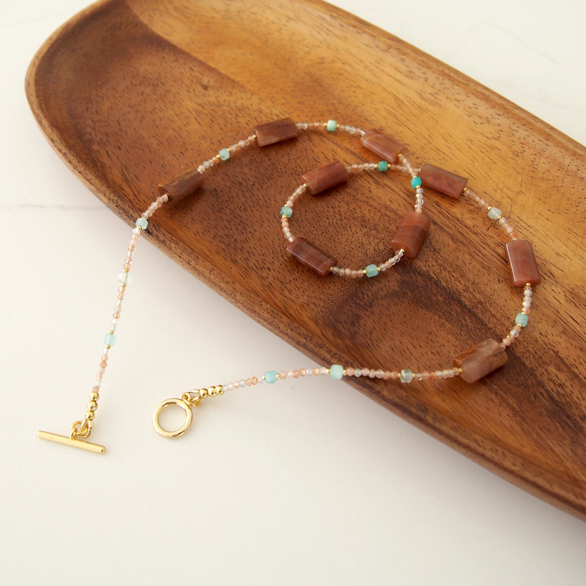 Quartz Rutilated, Amazonite, Sunstone Necklace- Late Autumn