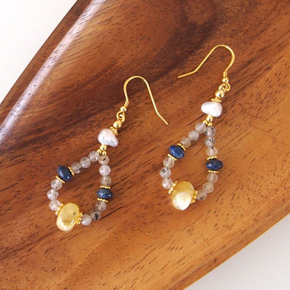 Lepidolite, Pearls, Lapis Lazuli, Quartz Rutilated Earrings- Power