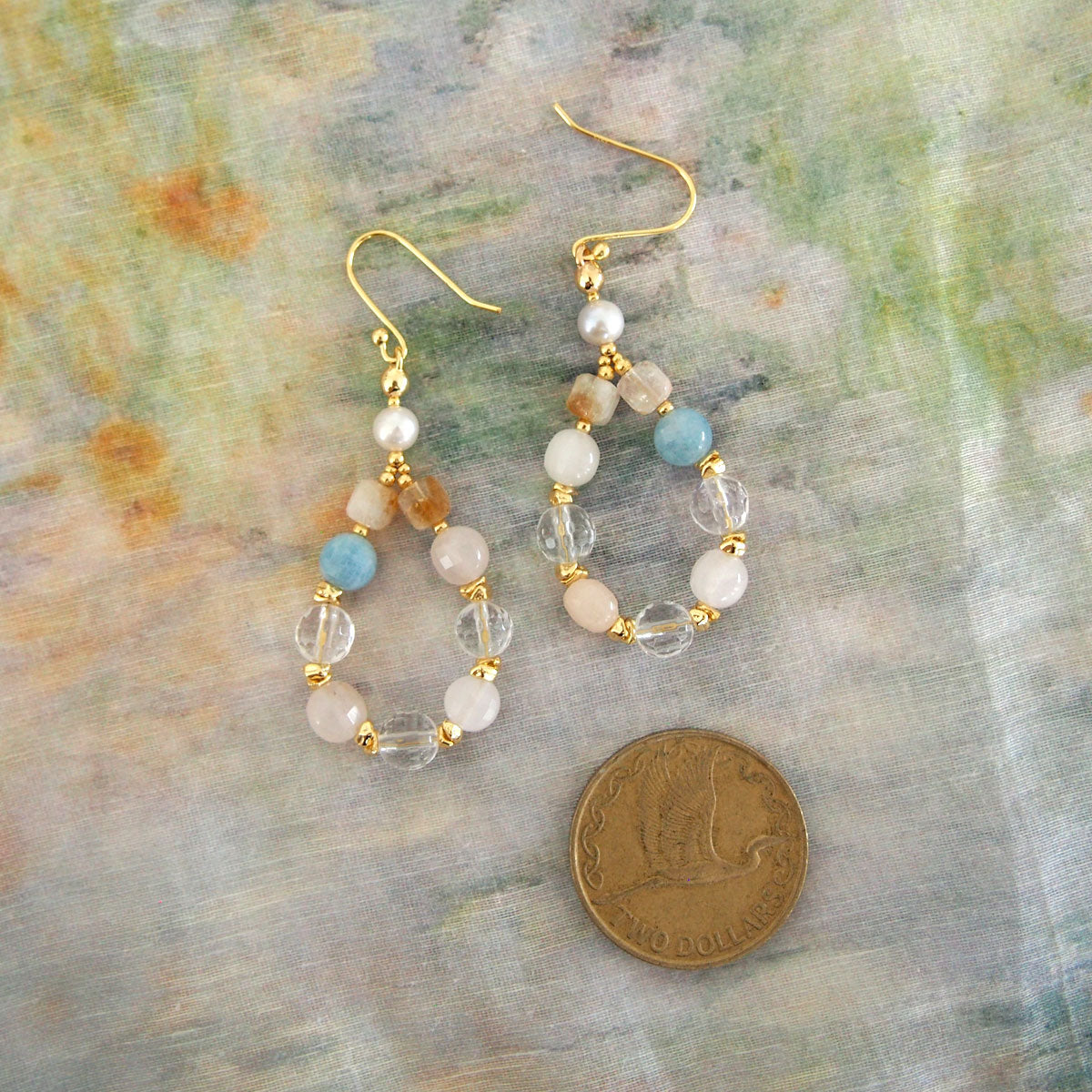 Rock Crystal, Beryl, Citrine, Pearls Earrings- Hope