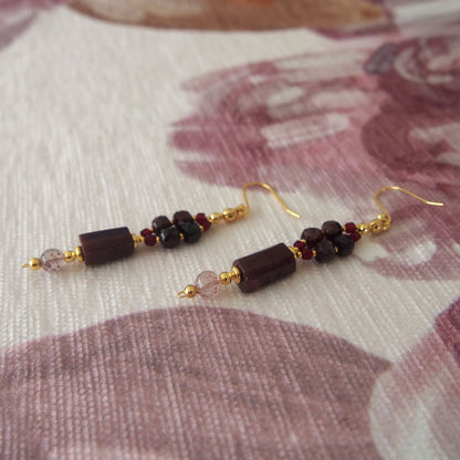 Garnet, Strawberry Quartz, Red Corundum(Synthetic) Earrings- Love