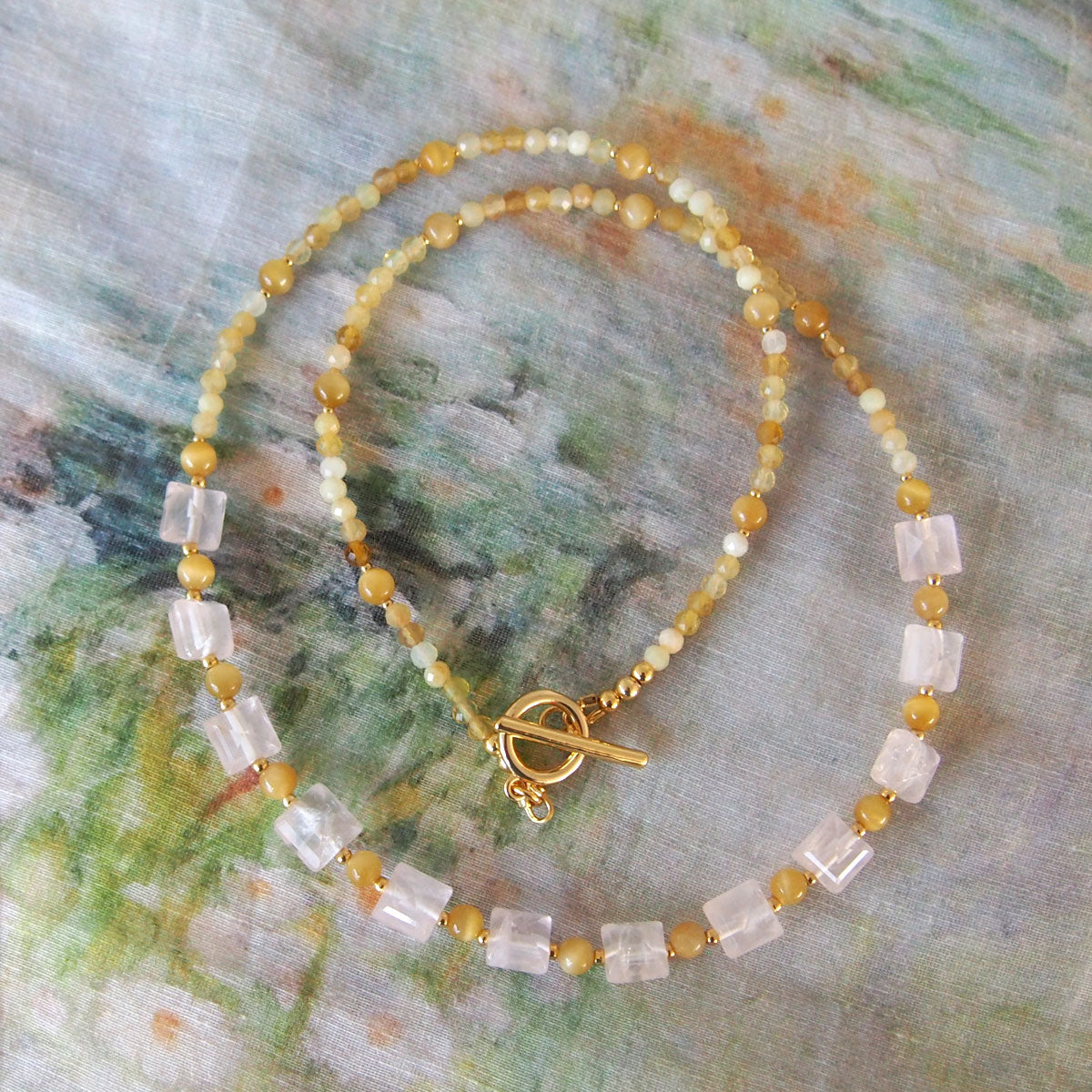 Rose Quartz, Tiger’s eye, Common Opal Necklace-Energy