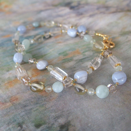 Lemon Quartz, Chalcedony, Rock Crystal, Beryl, Prehnite Necklace- Source