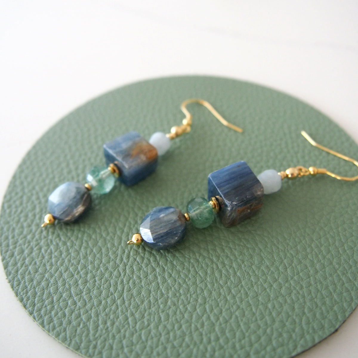 Kyanite, Aventurine, Beryl Earrings- Coastline