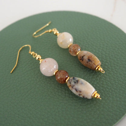 Common Opal, Inclusion Quartz, Strawberry Quartz Earrings- Equanimity