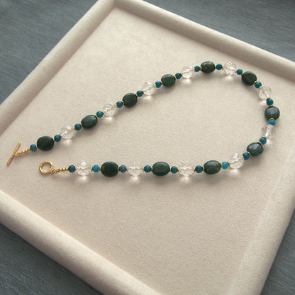 Rock crystal,  Jade(oval),  Apatite Necklace-Blue Spring