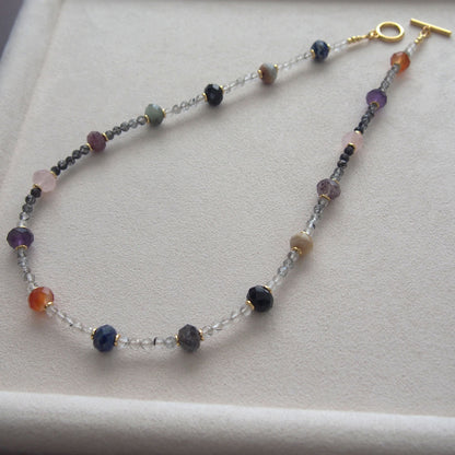 Agate, Amethyst, Lapis Lazuli, Quartz Rutilated, Rose Quartz, Strawberry Quartz Necklace- Abundance