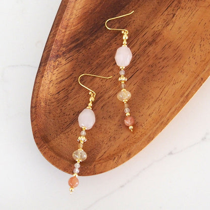 Aventurine, Citrine, Sunstone Earrings- Sunset