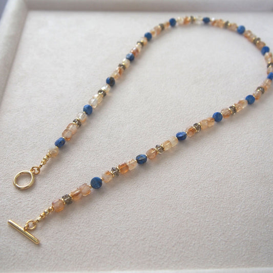 Smoky Quartz  Lapis lazuli  Citrine Necklace-Starry Night