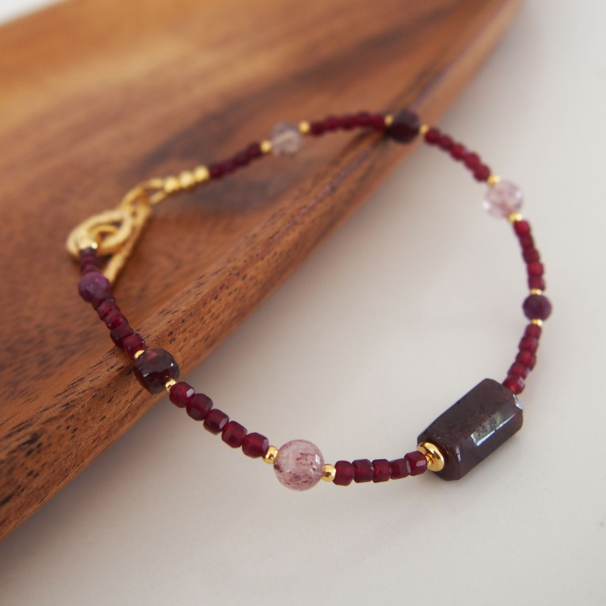 Garnet, Strawberry Quartz, Ruby(Opaque), Red Corundum(Synthetic) Bracelet- Love