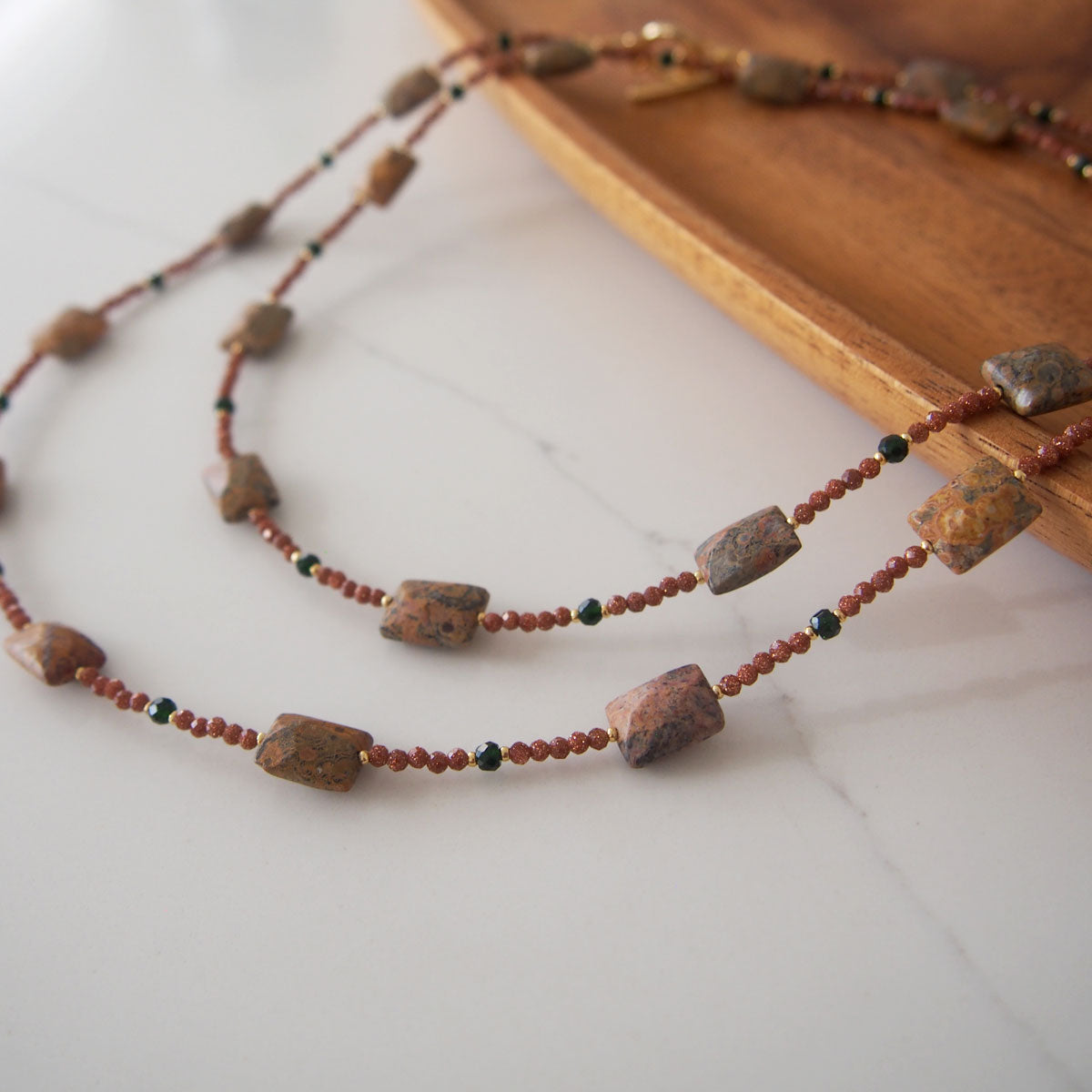 Leopardite, Goldstone Necklace- Equanimity