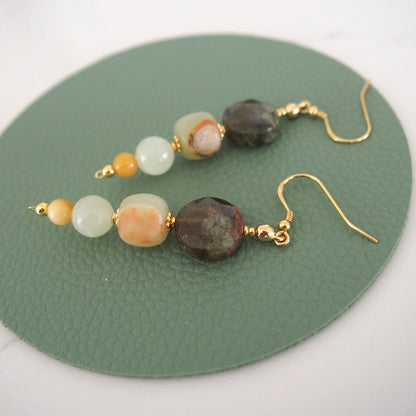 Garnet, Serpentine Jade, Calcite, Quartzose Jade Earrings-Vitality