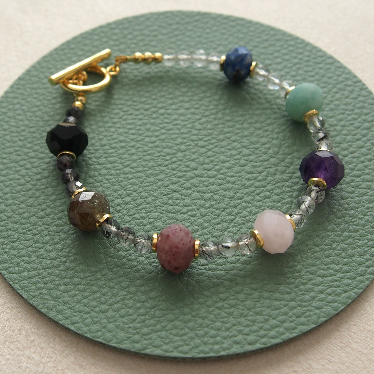 Agate, Amazonite, Amethyst, Lapis Lazuli, Quartz Rutilated, Rose Quartz, Strawberry Quartz Bracelet- Abundance