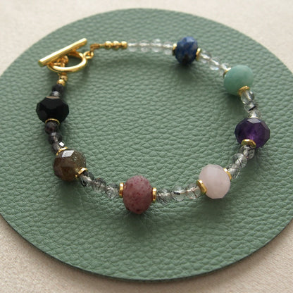 Agate, Amazonite, Amethyst, Lapis Lazuli, Quartz Rutilated, Rose Quartz, Strawberry Quartz Bracelet- Abundance