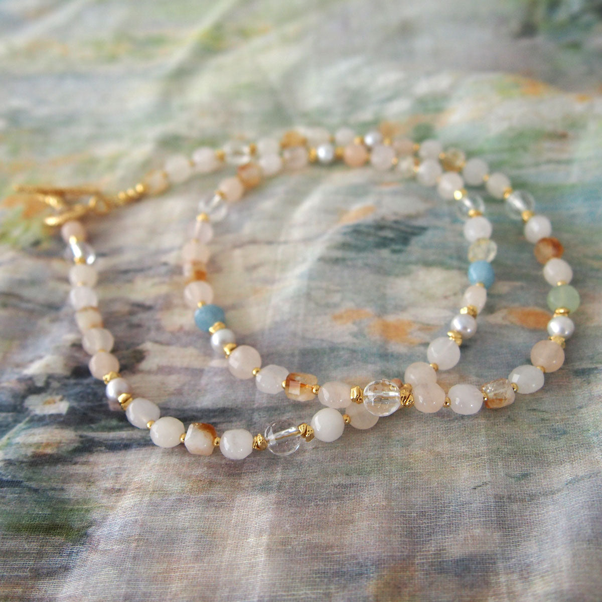 Rock Crystal, Beryl, Citrine, Pearls Necklace- Hope