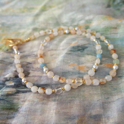 Rock Crystal, Beryl, Citrine, Pearls Necklace- Hope