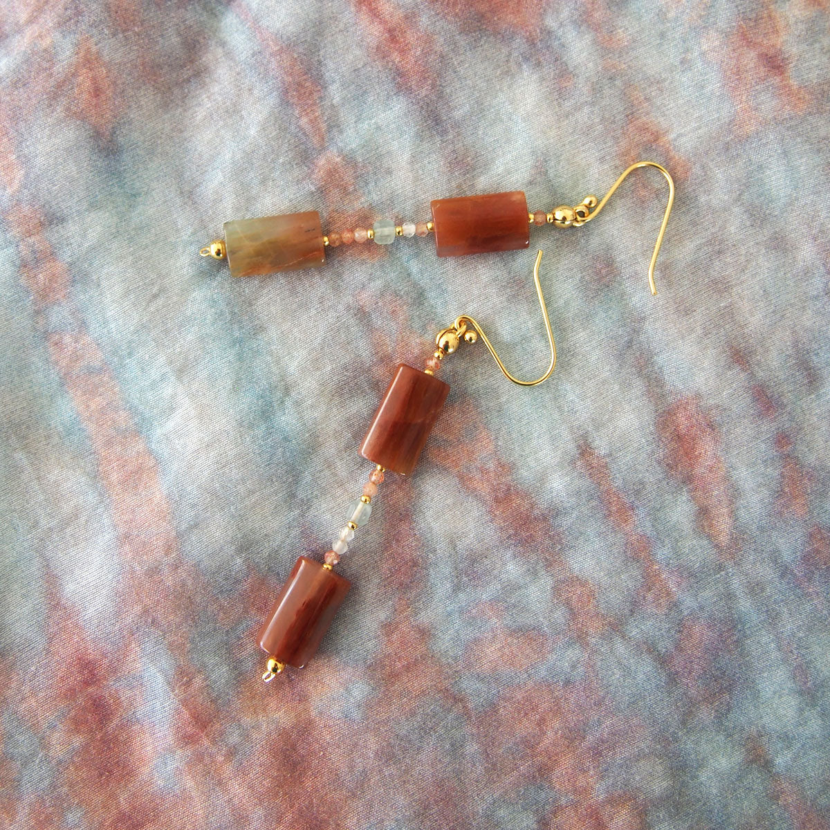 Quartz Rutilated, Amazonite, Sunstone Earrings- Late Autumn
