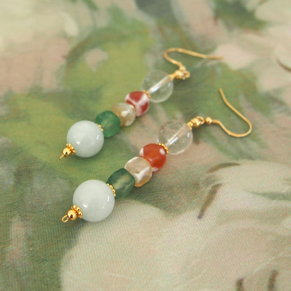 Beryl,  Rock crystal,  Agate Earrings–The Young at Heart