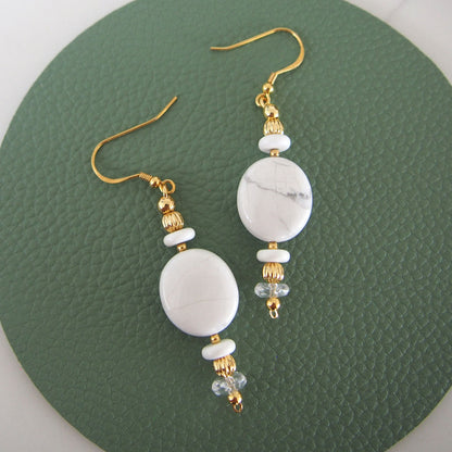 Magnesite, Rock Crystal Earring- Snow